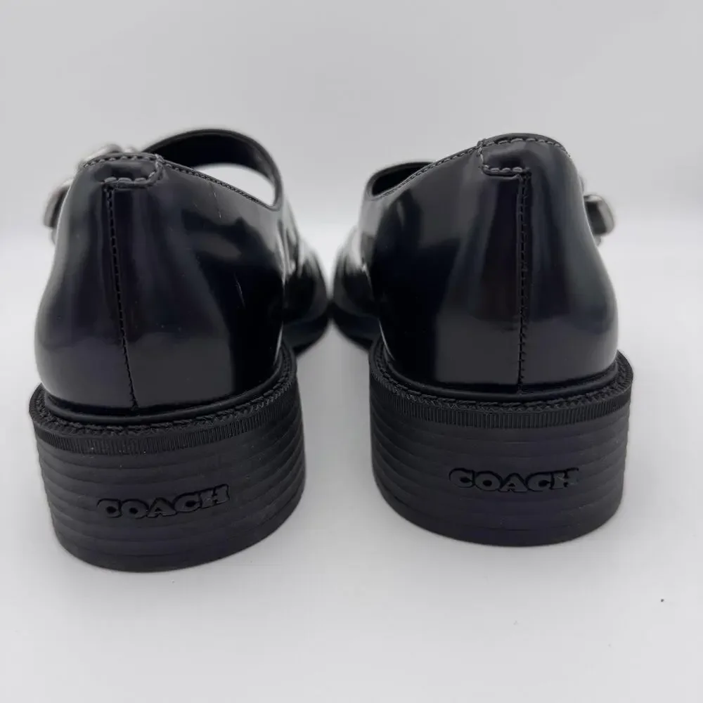 Coach Tea Rose Mary Jane Flats Womens size 7.5 Patent Leather Black Buckle Shoes